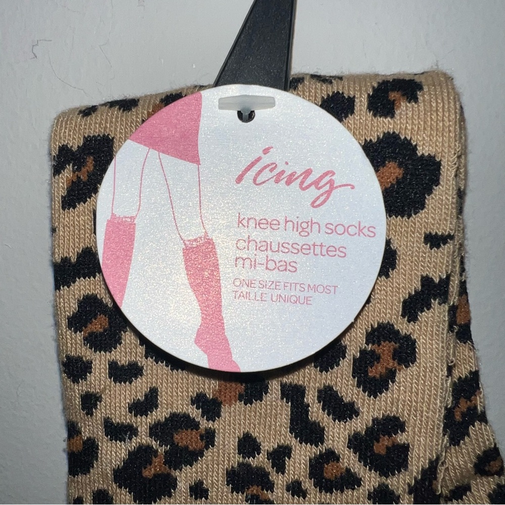 Icing Tan and Black Leopard Print Knee High Socks